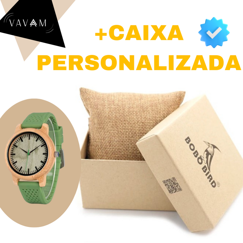 Relógio de Madeira Tyro Verde - Edição Suave Bobo Bird