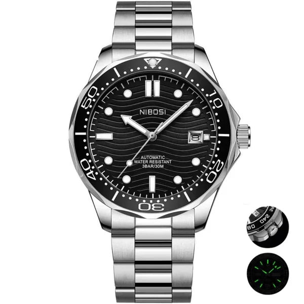 NIBOSI Luxury Automatic Watches Men's Mechanical Watch Dive Stainless Steel Waterproof Luminous Date Watch Man Reloj Hombre