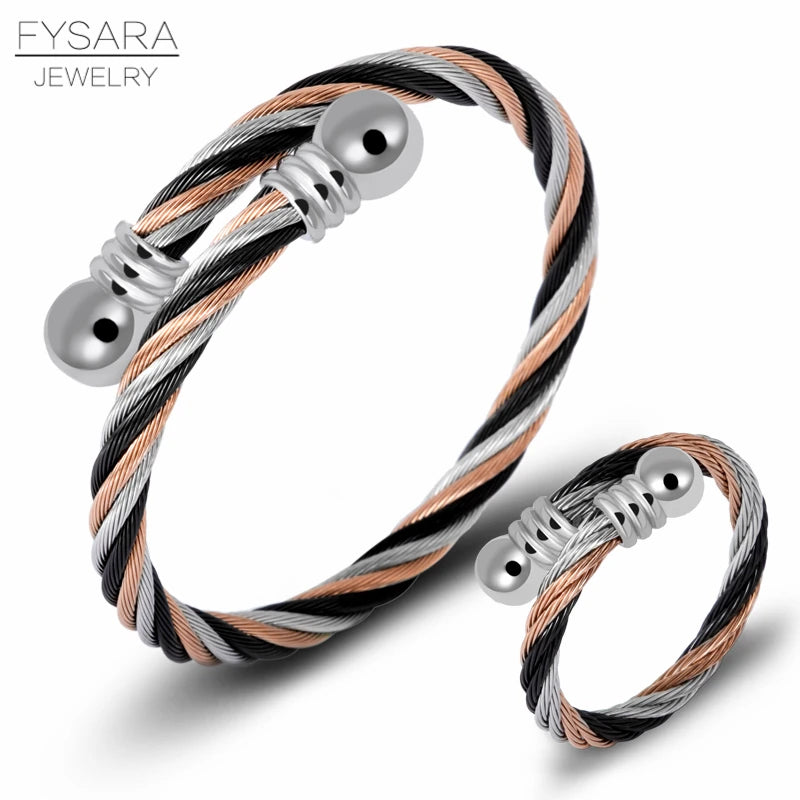 Conjunto Bracelete e Anel Trindade em Aço | VAVAM