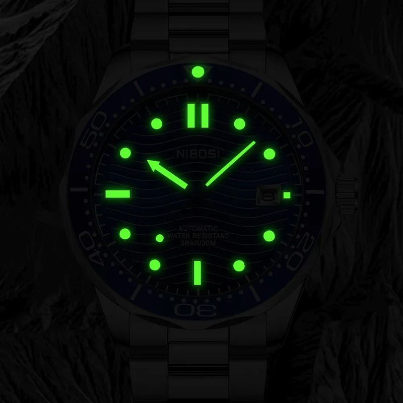 NIBOSI Luxury Automatic Watches Men's Mechanical Watch Dive Stainless Steel Waterproof Luminous Date Watch Man Reloj Hombre