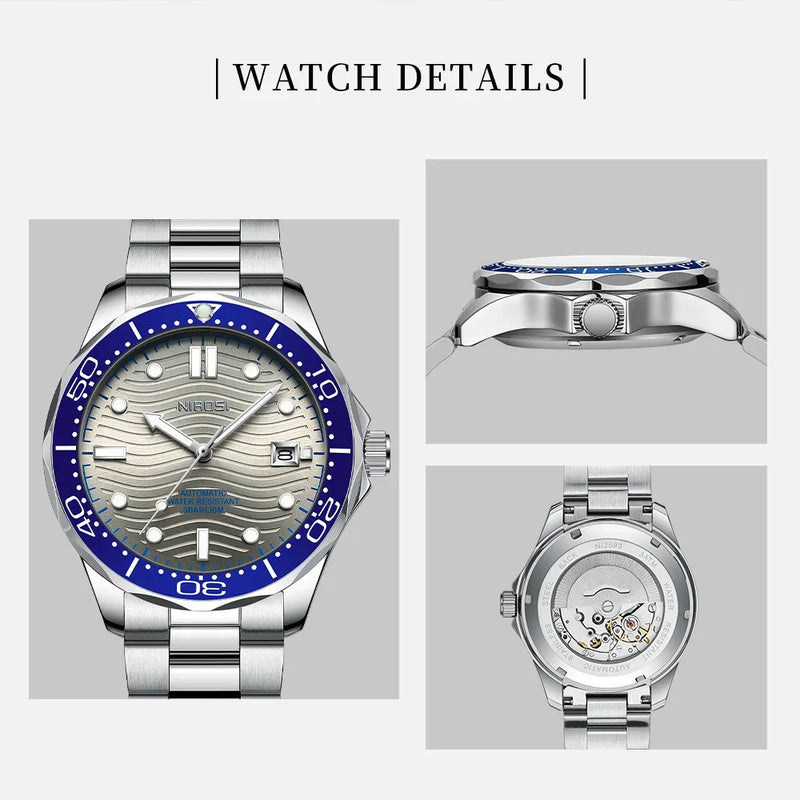 NIBOSI Luxury Automatic Watches Men's Mechanical Watch Dive Stainless Steel Waterproof Luminous Date Watch Man Reloj Hombre