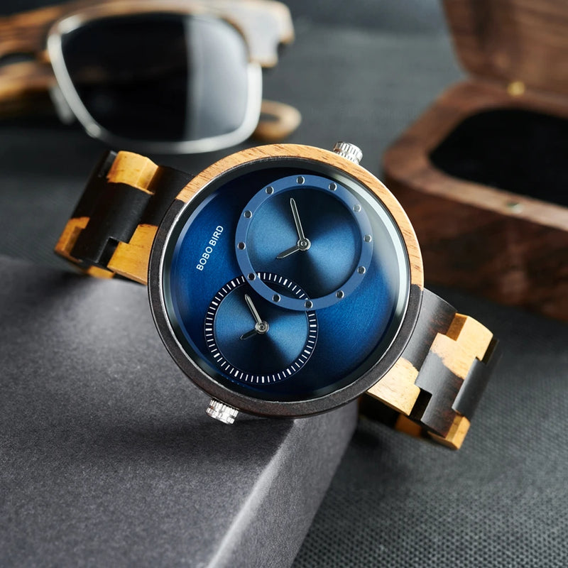 Relógio de Madeira Double Blueyes - Exclusivo em Dois Tempos Bobo Bird