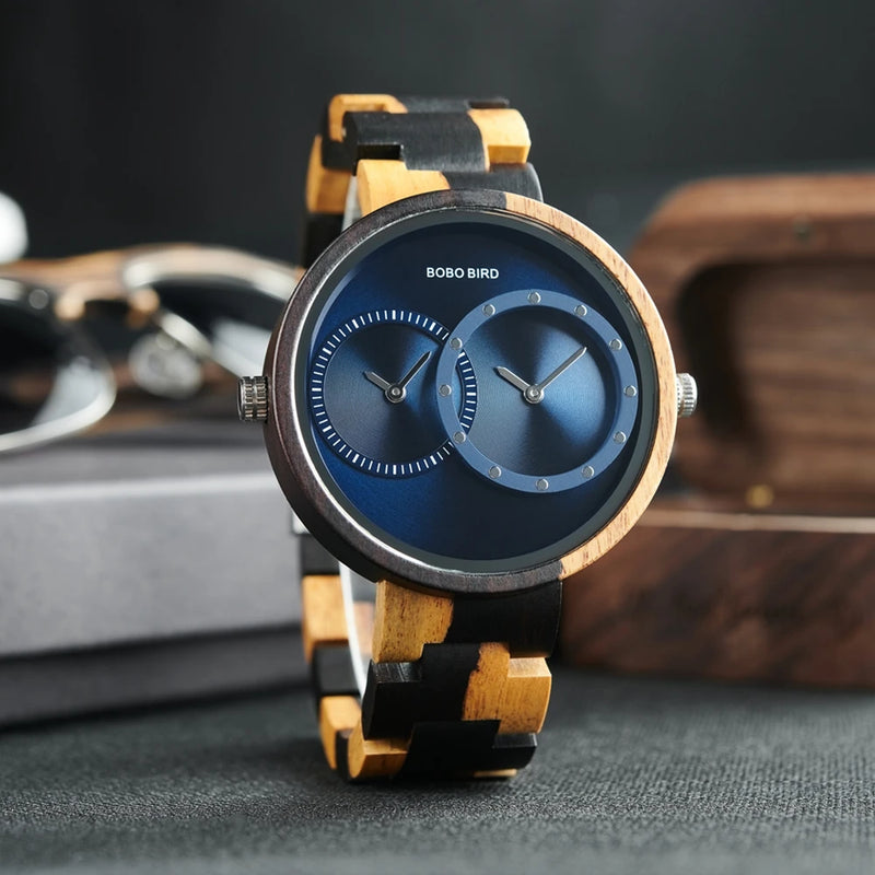 Relógio de Madeira Double Blueyes - Exclusivo em Dois Tempos Bobo Bird