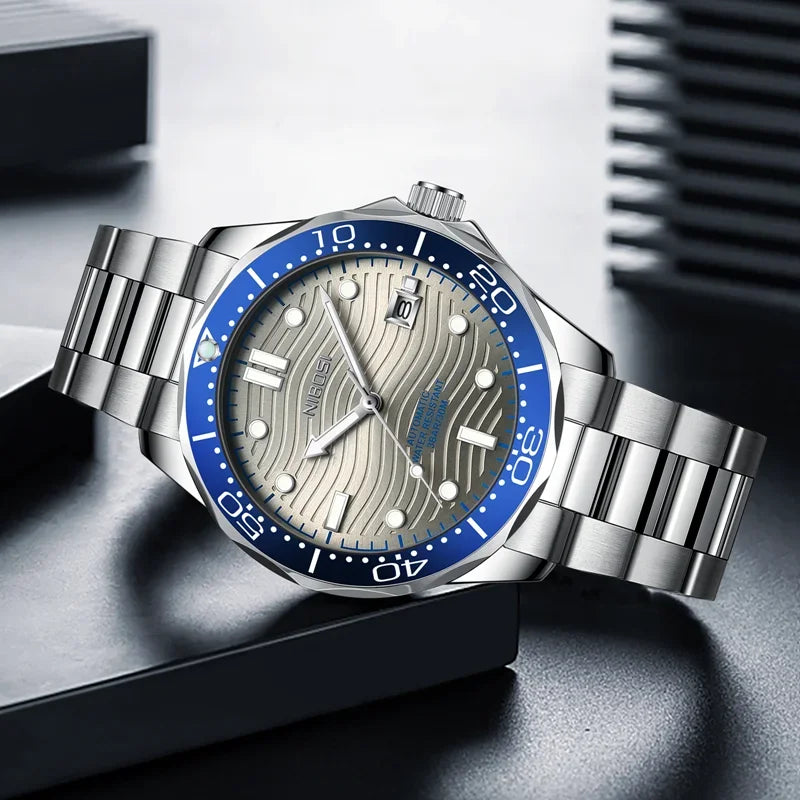 NIBOSI Luxury Automatic Watches Men's Mechanical Watch Dive Stainless Steel Waterproof Luminous Date Watch Man Reloj Hombre