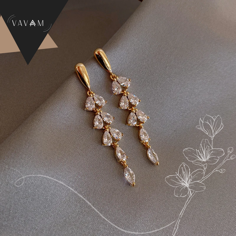 Brinco Folhas Zirconia de Ouro - 2024!